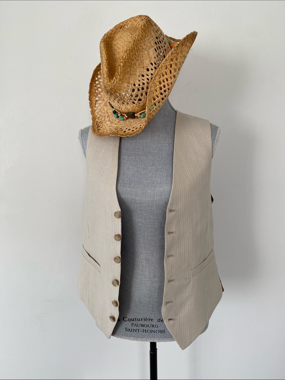 VTG Cream Pinstripe Tailored Vest Brand Unknown Western Preppy